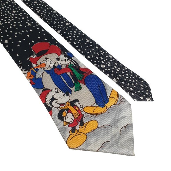 Vintage Disney Mickey Unlimited Snowman Holiday Necktie With Donald Duck Goofy - Picture 2 of 6